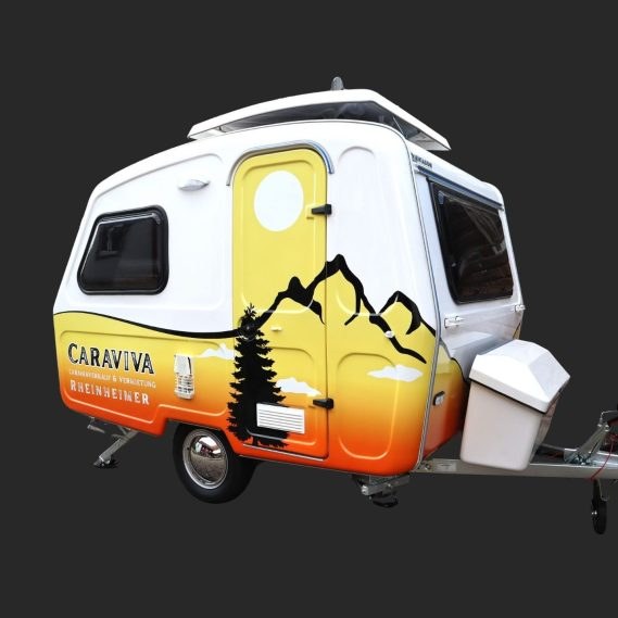 Mini-Wohnwagen von Caraviva in der Sonnenuntergang-Lackierung